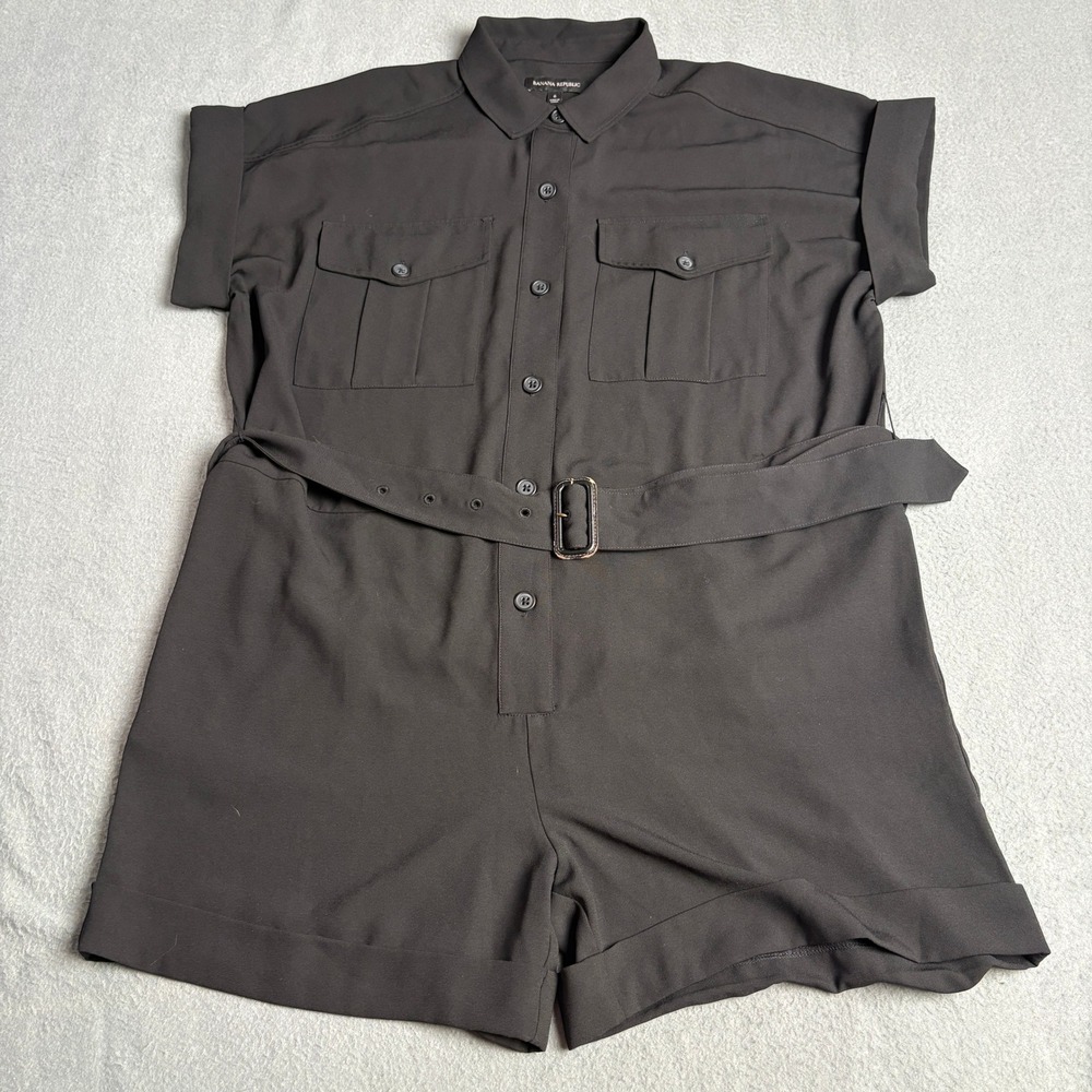Banana Republic Womens Black Utility Belted Romper Size 6 Safari Short Sleeve